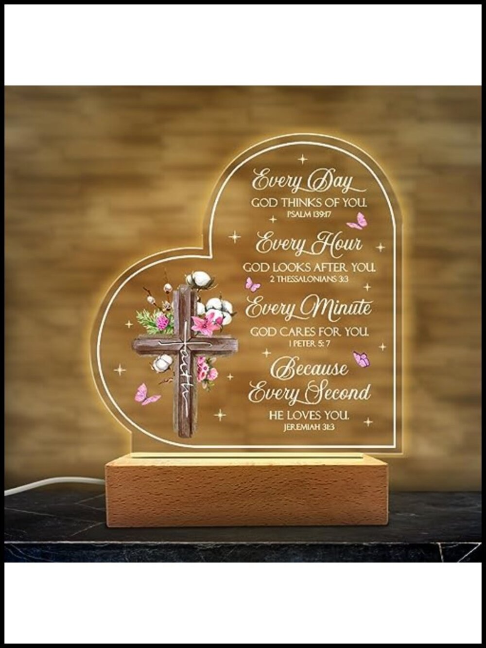Acrylic LED Night Light Bible Verse Inspirational Christian Gift Decor